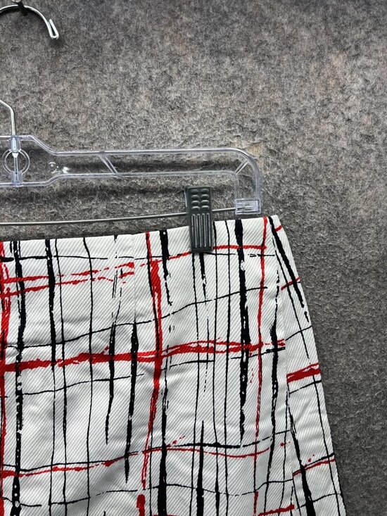 Trina Turk Skirt Womens 8 White Plaid Cotton Blend Twill Mini Pencil Pockets - Picture 7 of 8